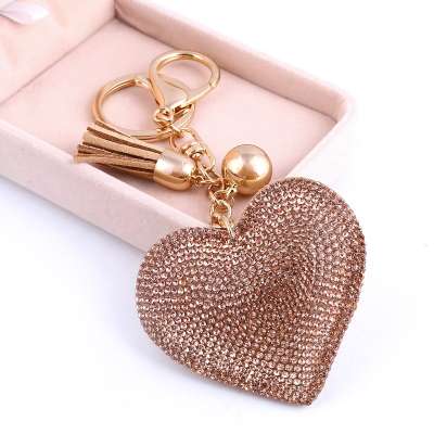 Heart Keychain Leather Tassel Gold Key Holder Metal Crystal Key Chain Keyring Charm Bag Auto Pendant Gift Wholesale Price