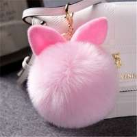 2019 Fur Pom Pom Keychains Fake Rabbit fur ball key chain porte clef pompom de fourrure fluffy Bag Charms bunny keychain Keyring