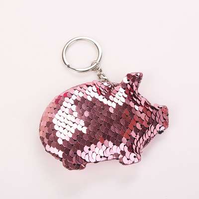 Cute Pig customised Keychain Glitter Pompom Sequins Key Chain Gifts for Women Car Bag Accessories Key Ring