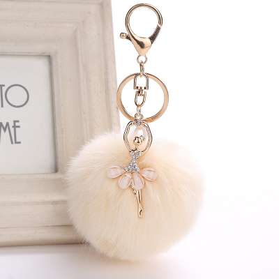 Fake Rabbit Fur Ball KeyChain Pompom Key Chain Pom Pom Key Rings Ballet Angel Girl Fourrure Pompon Women Bag Jewelry